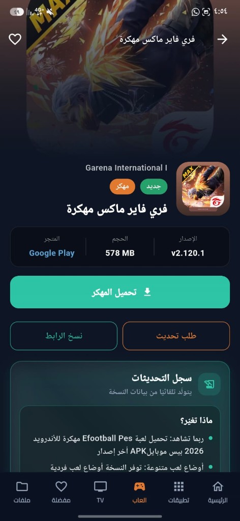 صفحة تفاصيل تطبيق داخل LiteModPlay